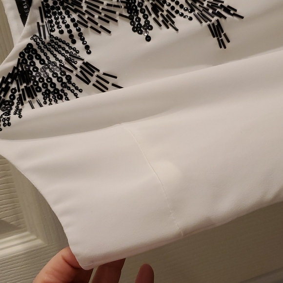 WHBM size SP white with black beaded spaghetti strap top - Picture 5 of 9